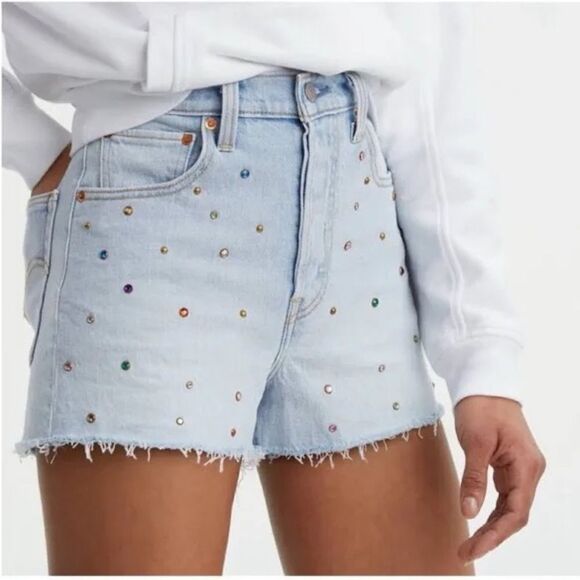 Levi’s Premium Ribcage Studded Denim Shorts - Picture 1 of 4